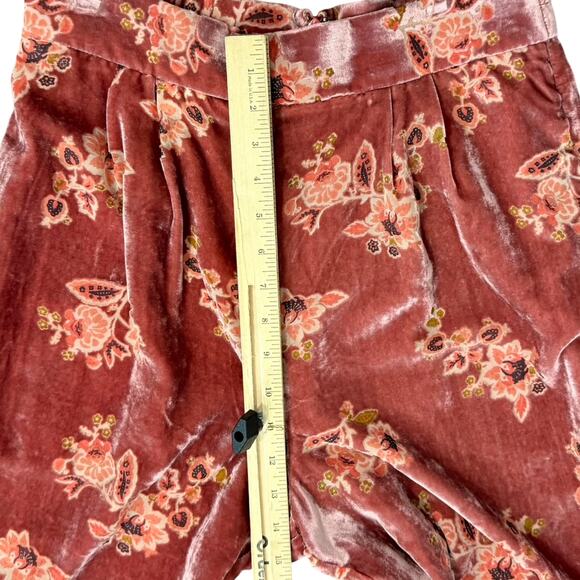 Hutch Anthropologie Pink Combo Orange Floral Burnout Velvet Velour Pants Size M - Picture 4 of 12